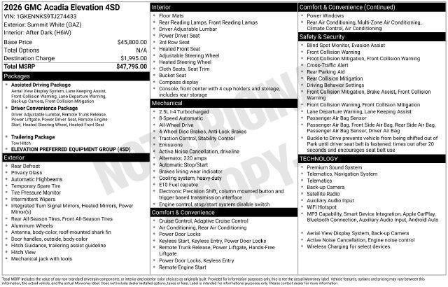 2026 GMC Acadia Elevation