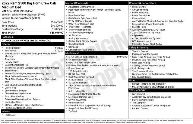 2022 RAM 2500 Big Horn Crew Cab 4x4 6'4" Box