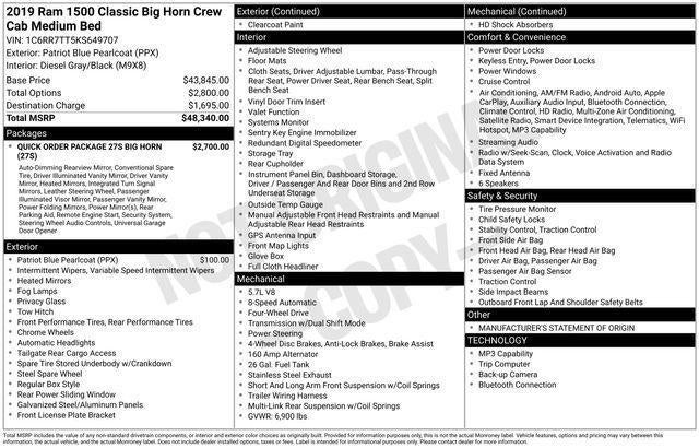 2019 RAM 1500 Classic Big Horn Crew Cab 4x4 6'4" Box