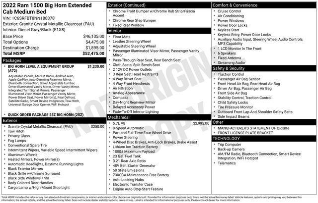 2022 RAM 1500 Big Horn Quad Cab 4x4 6'4" Box