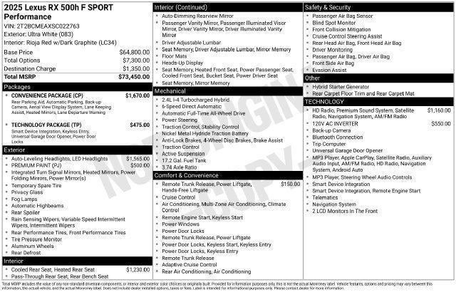 2025 Lexus RX RX 500h F SPORT Performance