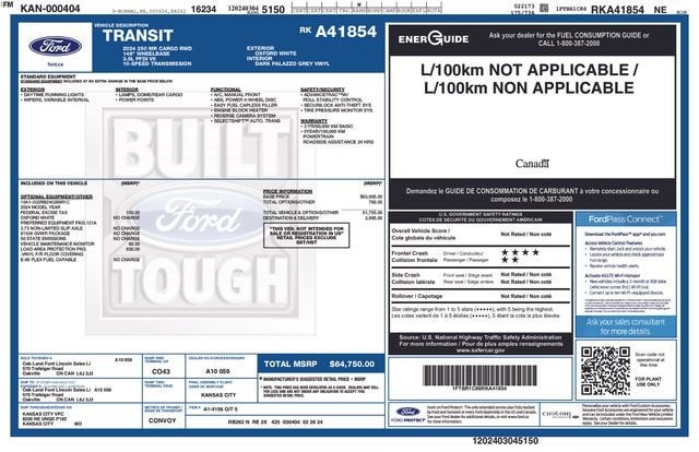 2024 Ford Transit Cargo Van T-250 148" Med Rf 9070 GVWR RWD