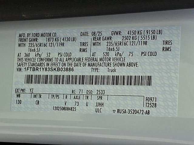 2025 Ford Transit Cargo Van T-250 130" Low Rf 9070 GVWR RWD