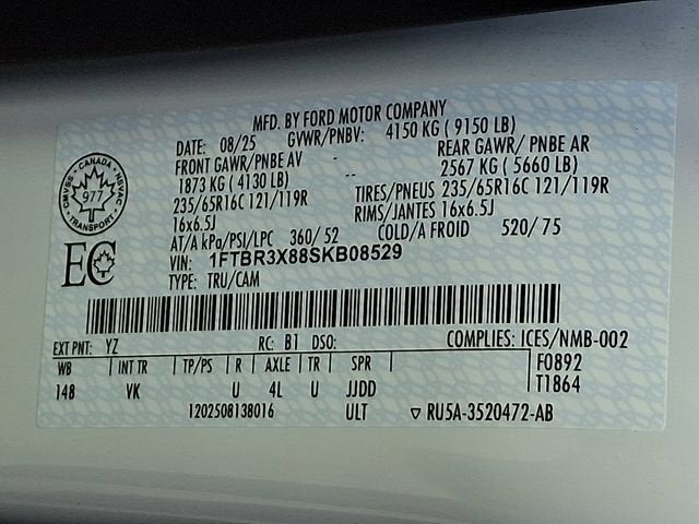 2025 Ford Transit Cargo Van T-250 148" EL Hi Rf 9070 GVWR RWD