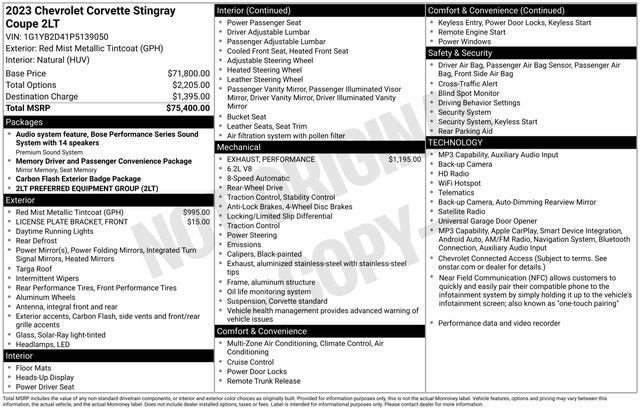 2023 Chevrolet Corvette Stingray 2LT