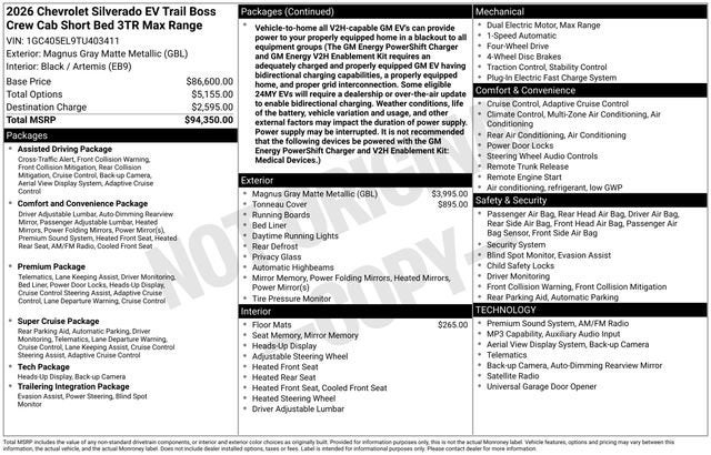 2026 Chevrolet Silverado EV Trail Boss - Max Range