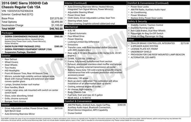 2016 GMC Sierra 3500 HD Chassis Cab 4WD Reg Cab 137.5" WB, 59.06" CA