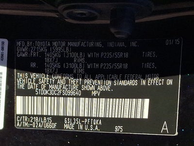 2015 Toyota Sienna Limited Premium 7 Passenger