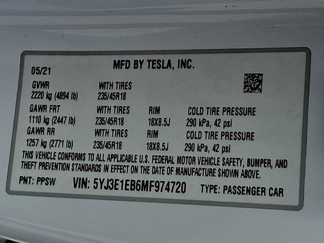 2021 Tesla Model 3 Long Range